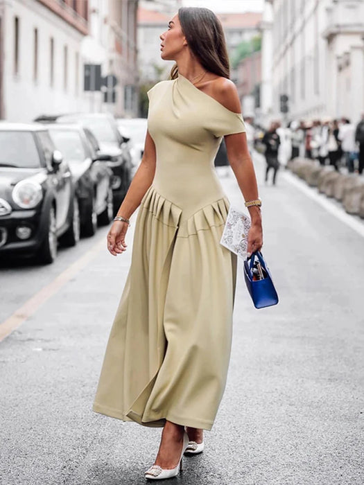 Maxi Dress – Pleated Patchwork Elegance - Samanta Factory