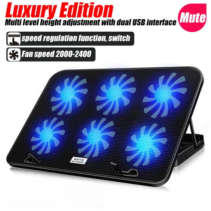 Laptop Cooling Pad – 6-Fan Ultra-Quiet Airflow for 13–18" Notebook