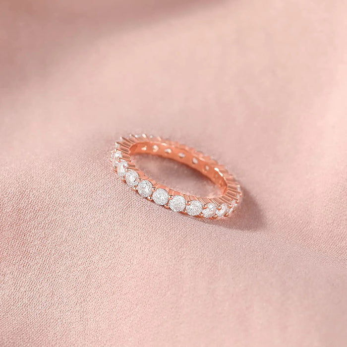 Sterling Silver CZ Eternity Stackable Ring – Women’s Round Cut Wedding Band SF