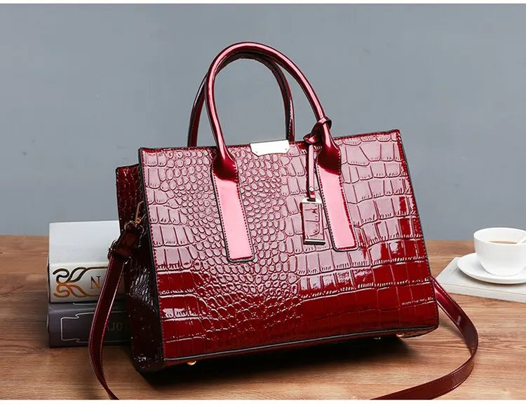 Luxury Crocodile Pattern Handbag – Large Capacity Vintage Women’s Leather Tote Shoulder Bag SF