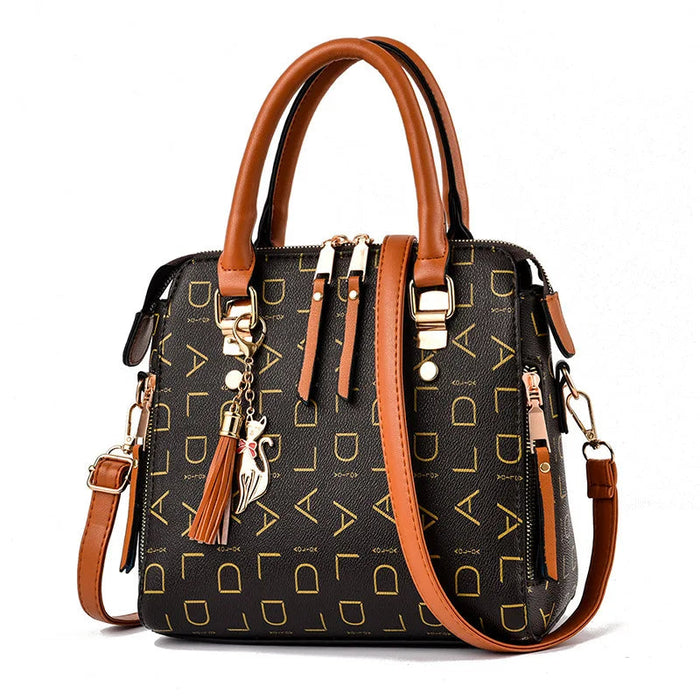 Women’s PU Leather Tote Handbag – Large Capacity Letter Design Tassel Shoulder Bag SF