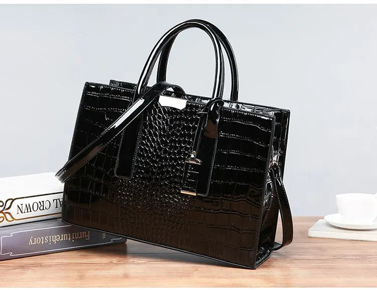 Luxury Crocodile Pattern Handbag – Large Capacity Vintage Women’s Leather Tote Shoulder Bag SF