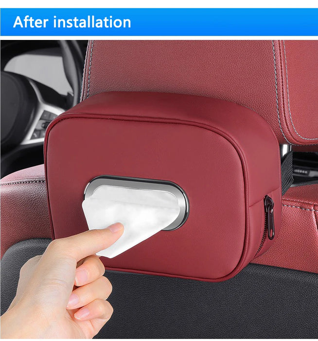 PU Leather Car Tissue Holder – Seat Back & Door Storage