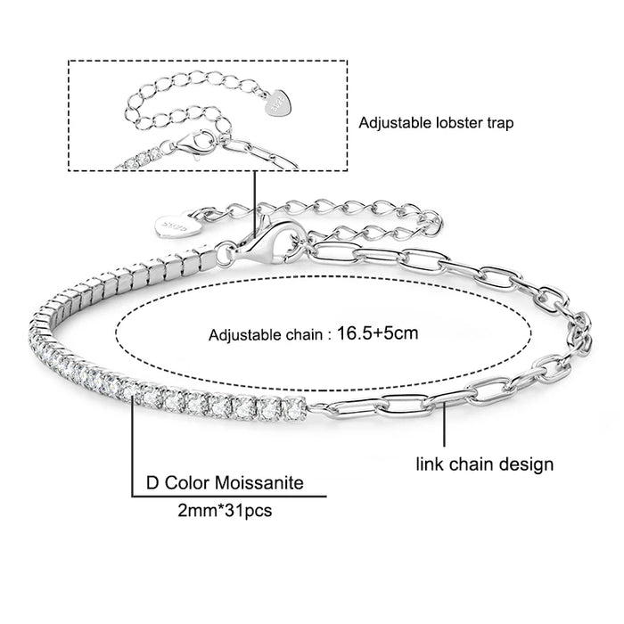 Moissanite Tennis Bracelet – 925 Sterling Silver with Certificate - Samanta Factory