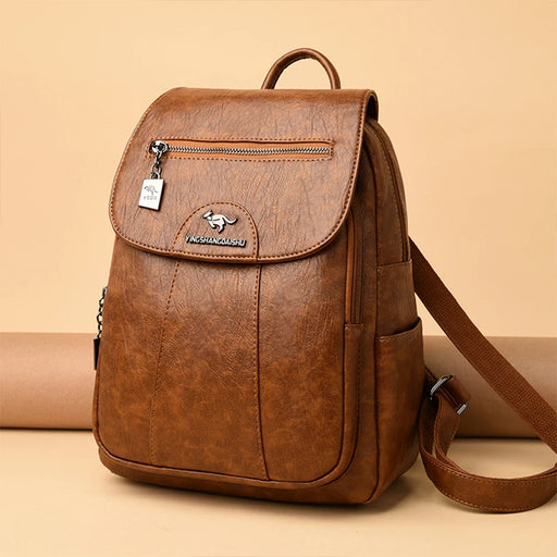 Women’s Soft PU Leather Backpack with spacious interior, ergonomic straps, and jacquard design, ideal for school and travel.