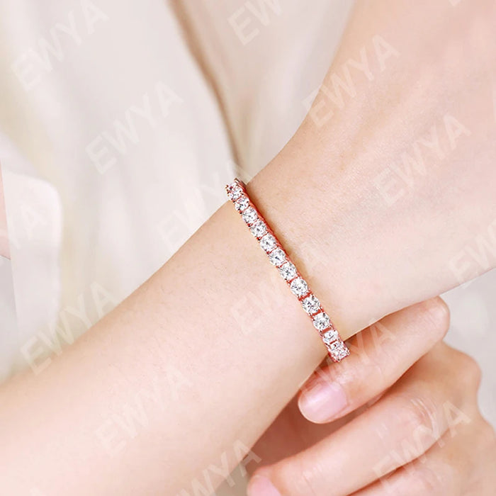 EWYA D Color Moissanite Tennis Bracelet 925 Silver 18K Gold - Samanta Factory