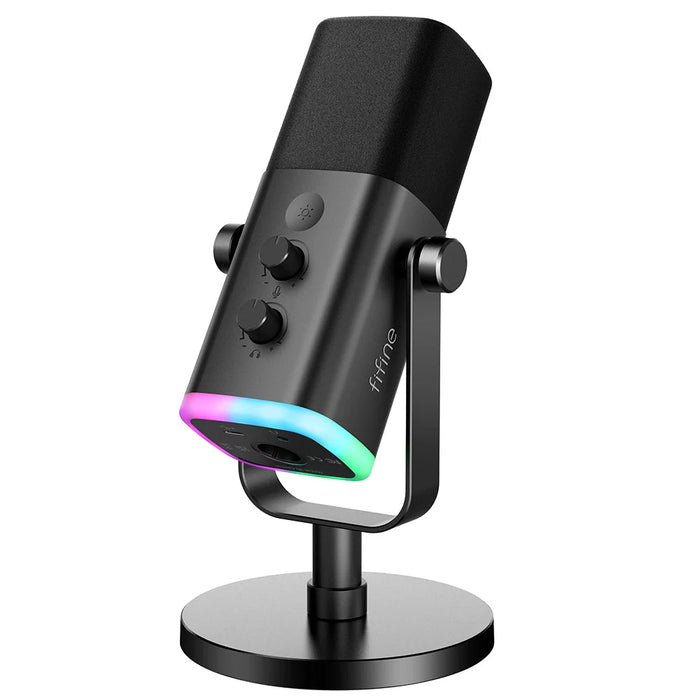 USB-C XLR dynamic cardioid microphone with RGB lighting touch mute button noise reduction and desktop stand for gaming live streaming and vocal recording on desk setup