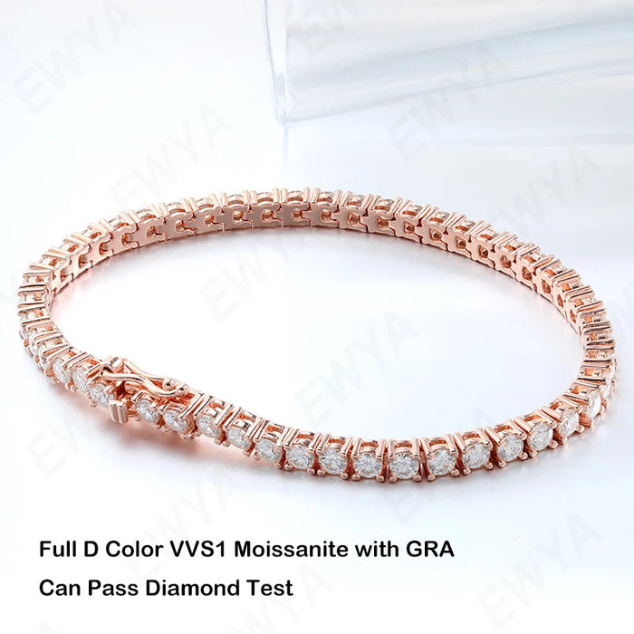 EWYA D Color Moissanite Tennis Bracelet 925 Silver 18K Gold - Samanta Factory
