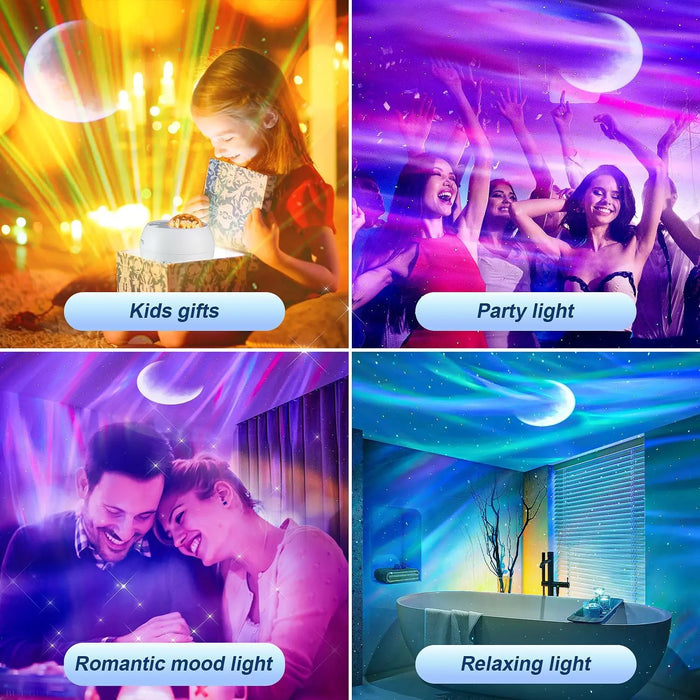 Galaxy Projector Night Light – 7-in-1 Aurora, Moon & Star Light with White Noise & Bluetooth Speaker - Samanta Factory