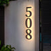 Modern LED backlit house number light in brushed stainless steel and acrylic waterproof illuminated address plaque sign for outdoor home hotel and commercial use multiple sizes and light colors