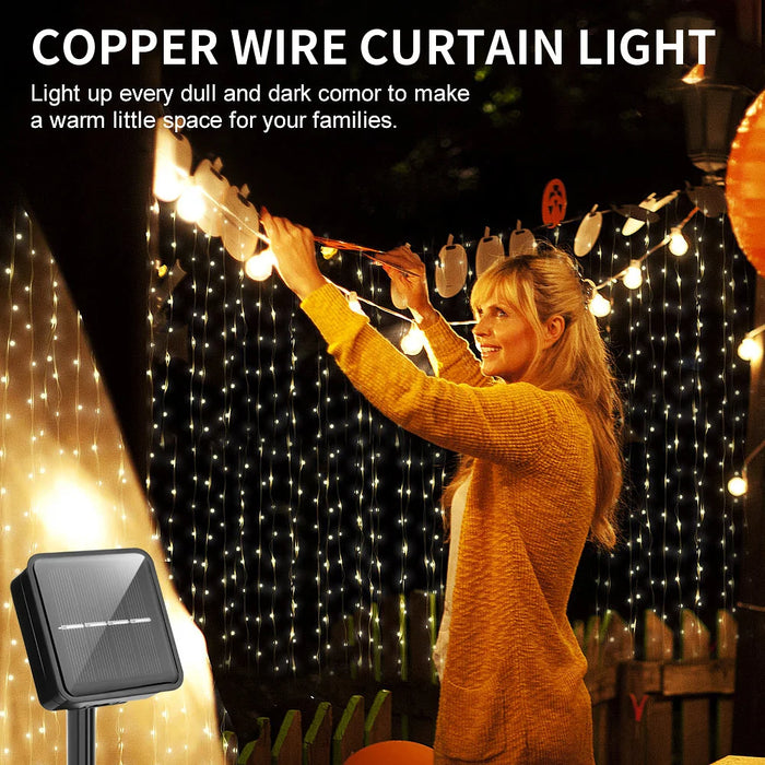 Festive Solar-Powered Curtain Lights with Waterproof Design & Remote Control - Samanta Factory