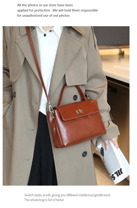 Women’s  Leather Shoulder Bag – Compact Casual Satchel