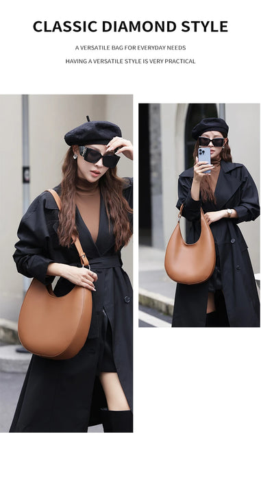 Half-Moon Shoulder Bag – Soft Versatile Leather Handbag for Women - Samanta Factory