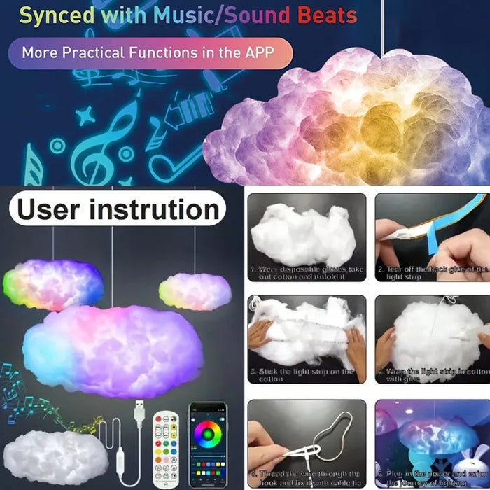 DIY USB LED Strip Lights – Bluetooth App & Remote Control Cloud Lamp - Samanta Factory