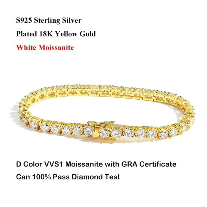 EWYA D Color Moissanite Tennis Bracelet 925 Silver 18K Gold - Samanta Factory