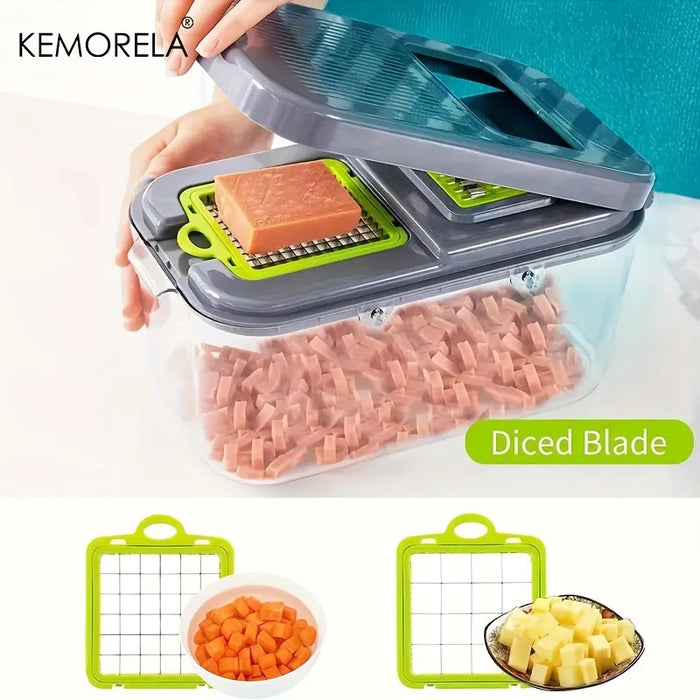 13-in-1 Vegetable Chopper with Blades, Storage Box, and Draining Basket


