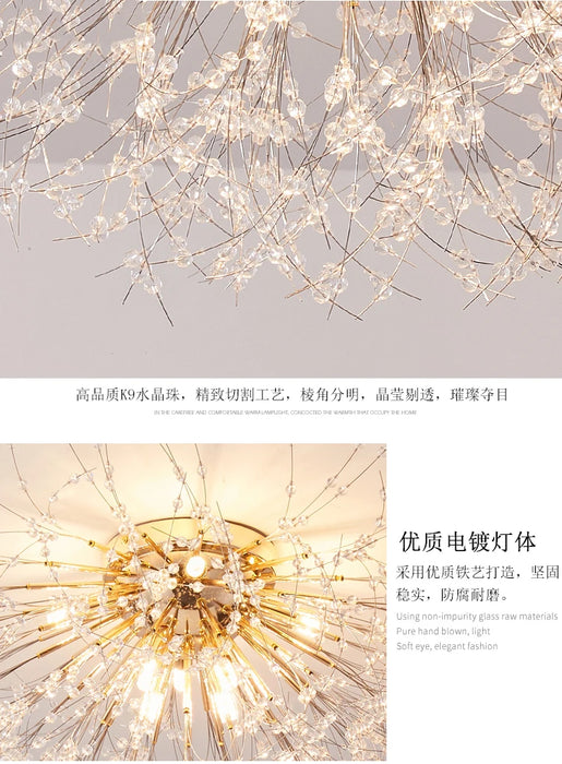 Crystal Dandelion Ceiling Light – 4-Light Nordic Chandelier for Living Room & Dining Room