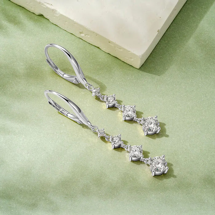 Moissanite Drop Earrings – D-Color Round Cut 925 Sterling Silver