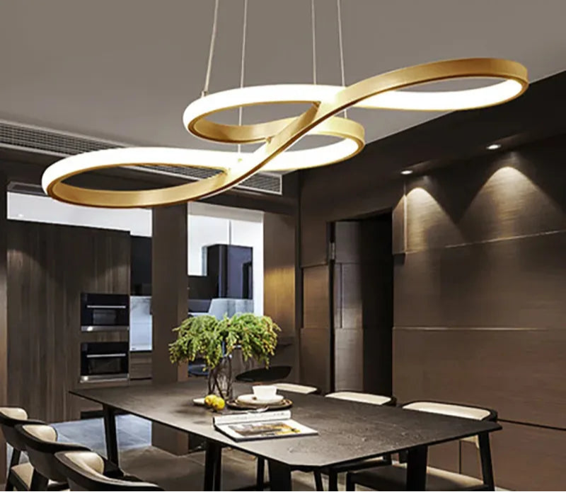 Modern iron-finish LED pendant light with over 20 LEDs and remote-controlled dimming for bedroom and hotel use