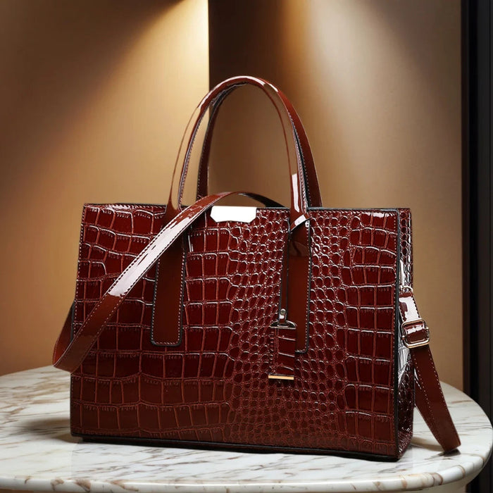 Luxury Crocodile Pattern Handbag – Large Capacity Vintage Women’s Leather Tote Shoulder Bag SF