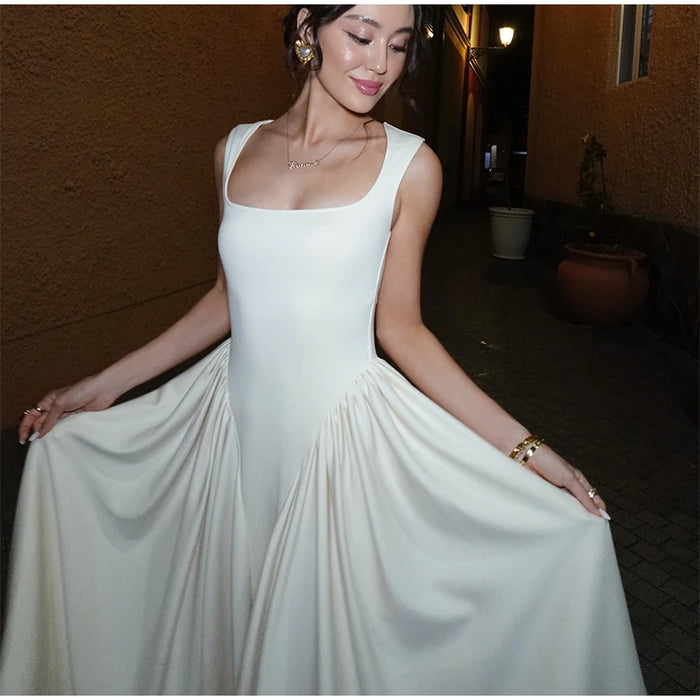 Camisole Dress – Pleated A-Line Elegance with Square Neck
