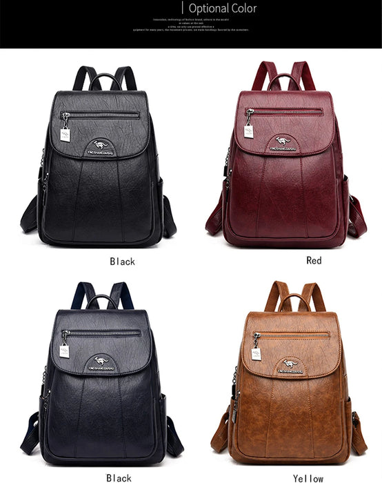 High-Quality Leather Backpack for Women – Large Capacity Travel & School Bag, Fashionable Mochila Shoulder Bag - Samanta Factory