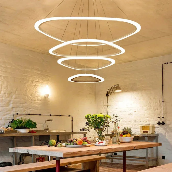 Art Deco Pendant Light – White Acrylic & Iron Chandelier with Remote Control - Samanta Factory