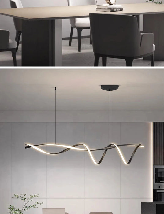 Modern LED Pendant Light – NEO Gleam Black Aluminum Chandelier with Remote Control - Samanta Factory