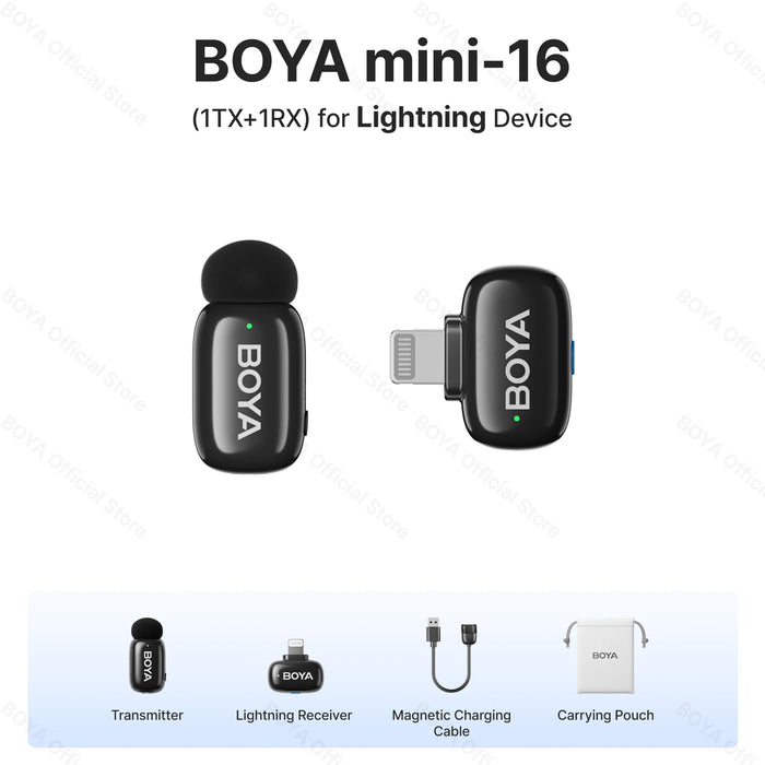 BOYA Mini Wireless Microphone – 2.4GHz Lavalier Mic with Charging Case for iPhone & Android