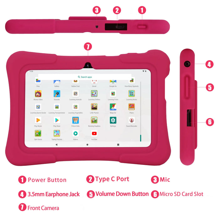 Kids Android Tablet – 7-Inch PRITOM K7 with WiFi, 32GB Storage, Parental Controls & Protective Case - Samanta Factory