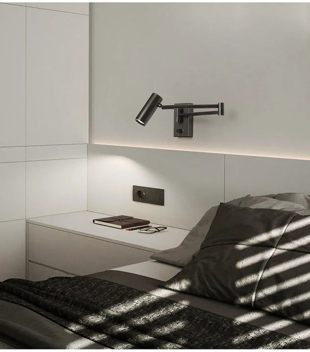 Modern Wall Lamp with Dimmable Switch – Rocker Arm Retractable LED Reading Light - Samanta Factory