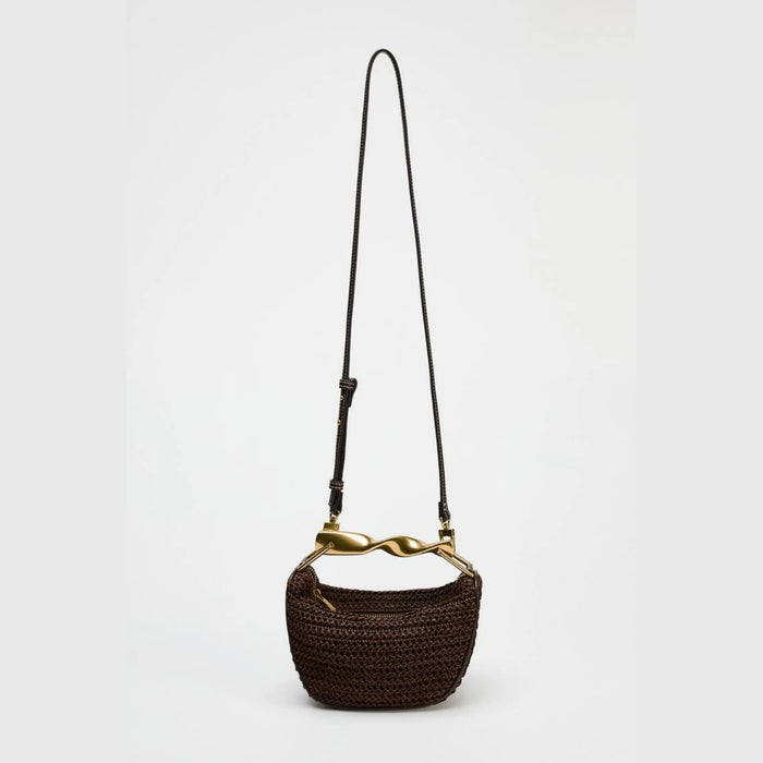 Women's Half Moon Straw Bag – Woven Bucket Crossbody Shoulder Bag for Summer Beach SF