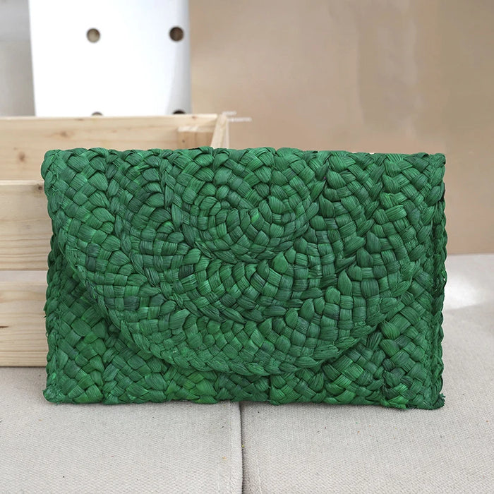 Boho Straw Flap Bag for Women – Hard Shell Summer Handbag with Cover Closure