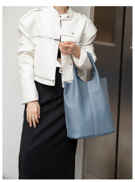 Bucket Bag – Soft Versatile Leather Shoulder Handbag for Women - Samanta Factory