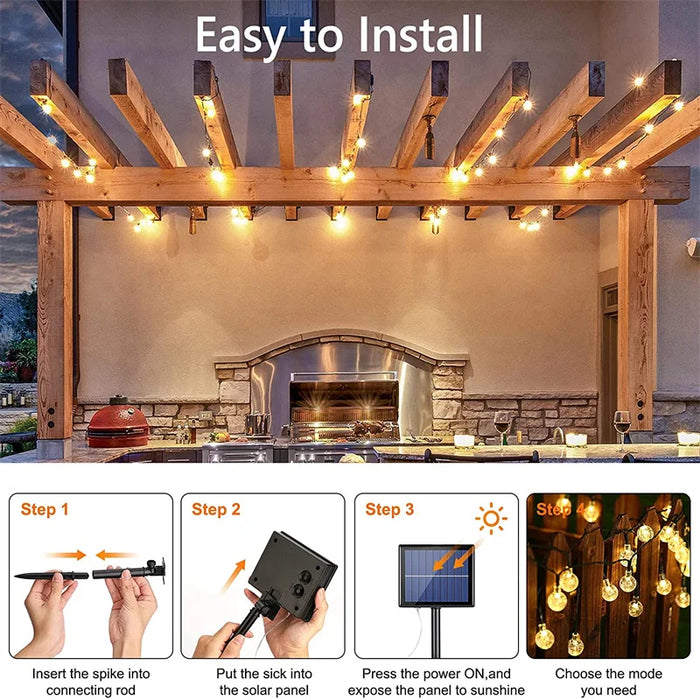 Solar Crystal Globe String Lights – 60 LED Waterproof Fairy Lights with 8 Lighting Modes - Samanta Factory