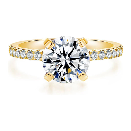 1-2 CT D color Moissanite engagement ring in S925 silver with 18K gold plating, round-cut moissanite and zircon accents