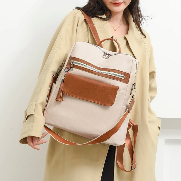 Compact PU Softback Backpack – Fashionable Tassel Design for Women