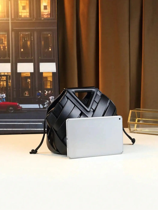 Woven Design Women Handbag, Tote Basket Bag, High-End Niche Inverted Triangle Shaped Fashion Commuter Bag, Casual Style SF