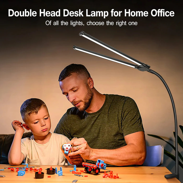 Double-Head LED Desk Lamp – Wide, Adjustable Lighting with 10 Brightness Levels