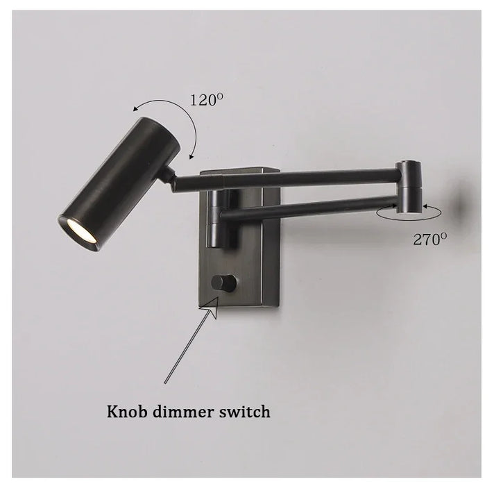 Modern Wall Lamp with Dimmable Switch – Rocker Arm Retractable LED Reading Light - Samanta Factory