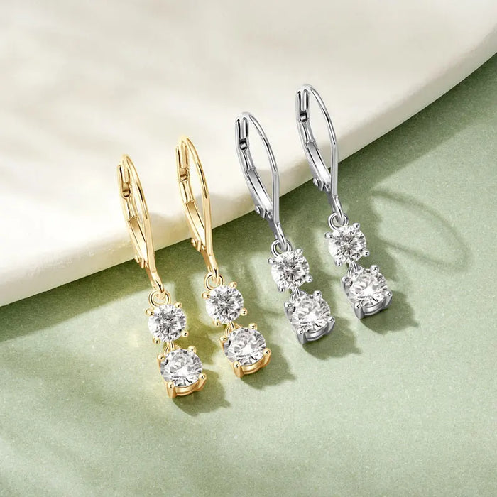 Moissanite Drop Earrings – D-Color Round Cut 925 Sterling Silver