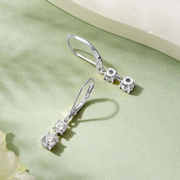 Moissanite Drop Earrings – D-Color Round Cut 925 Sterling Silver