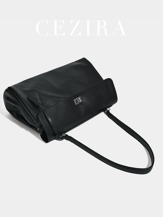 PU Leather Shoulder Bag - Lock Flap Crossbody Design