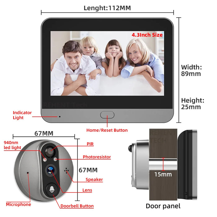 Smart WiFi Door Viewer Camera – 3MP HD, 4.3" LCD, PIR Motion, 2-Way Audio, Night Vision, Tuya & Alexa. - Samanta Factory