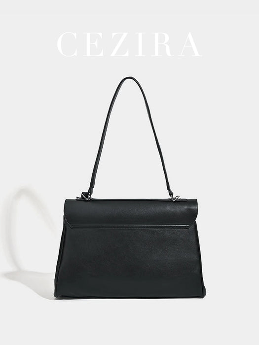 PU Leather Shoulder Bag - Lock Flap Crossbody Design