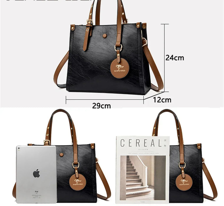 Women’s Leather Handbag – Vintage Casual Tote with Zipper & Hasp Closure - Samanta Factory