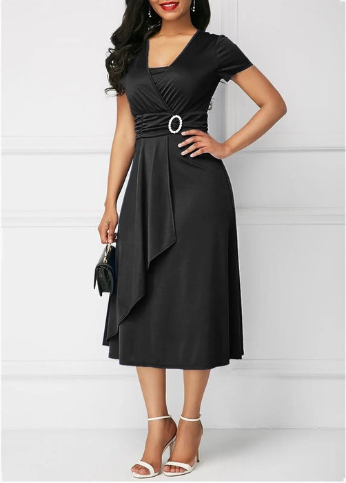 A-Line Casual Midi Dress – High Stretch Polyester for All-Day Comfort