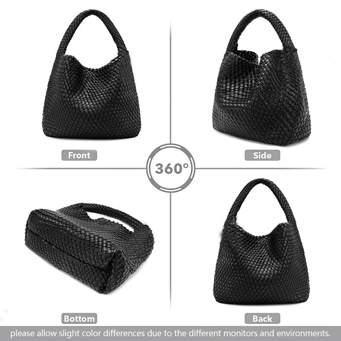 Woven Tote Bag  with Purse for Women – Large Soft Leather Shoulder Bag for Work, Beach & Travel - Samanta Factory