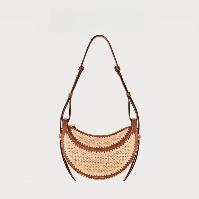 Women's large capacity woven straw tote bag with zipper closure acrylic lining interior slot pocket lightweight rectangular shoulder handbag for summer beach travel and casual everyday use