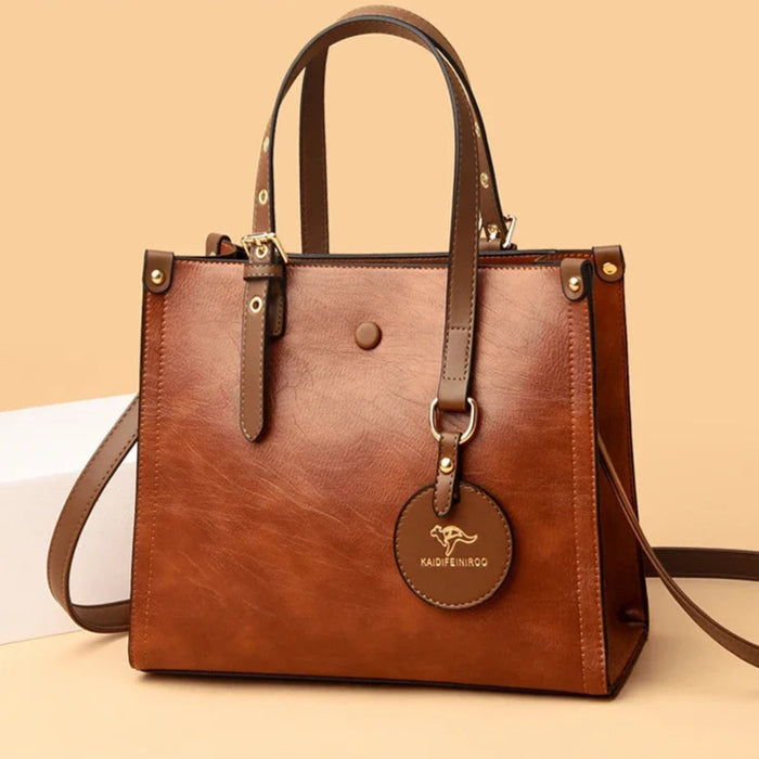 Women’s Leather Handbag – Vintage Casual Tote with Zipper & Hasp Closure - Samanta Factory